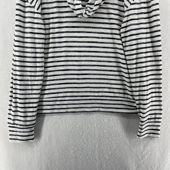 A New Day Sweater Womens Sz L White Striped Hooded Drop Shoulder Sleeve Pullover - Picture 9 of 12